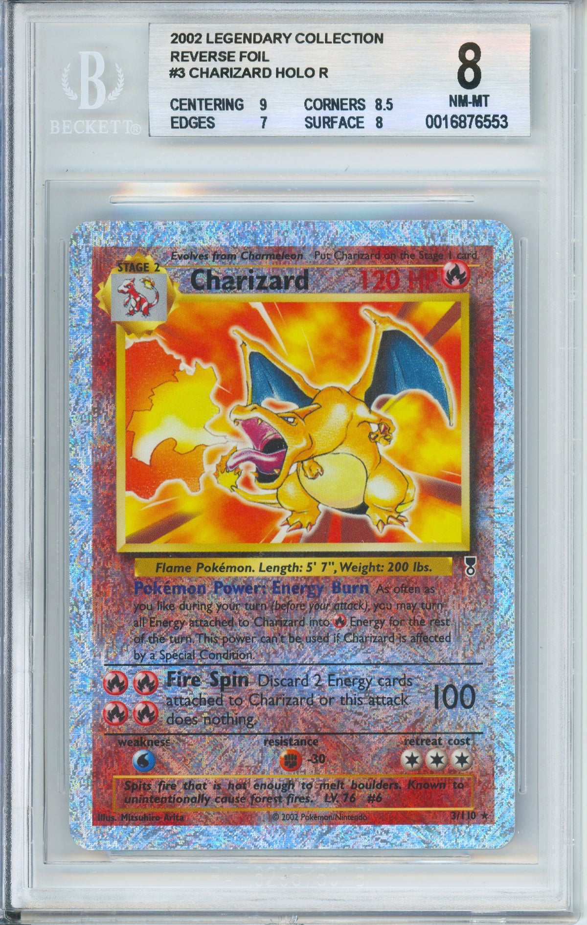 Pokemon Graded: Charizard 3/110 Legendary Collection (2002) Reverse Foil Beckett 8