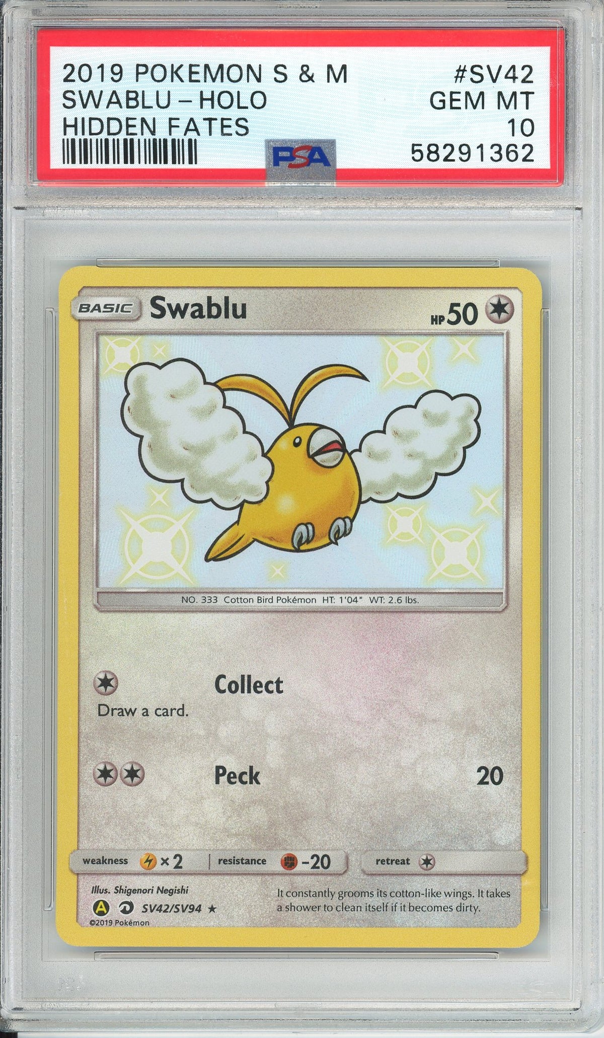 Pokemon Graded: Swablue SV42/SV94 Hidden Fates (2019) Shiny Holo PSA 10