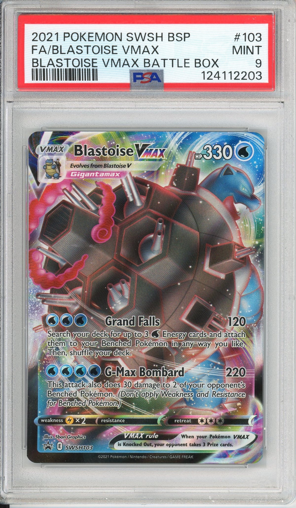 Pokemon Graded: Blastoise VMAX #SWSH103 Battle Box Promo (2021) Full Art Holo PSA 9
