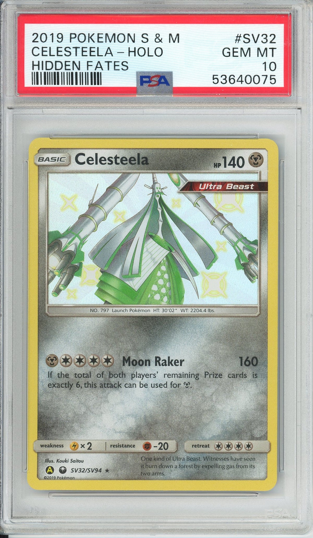 Pokemon Graded: Celesteela SV32/SV94 Hidden Fates (2019) Shiny Holo PSA 10