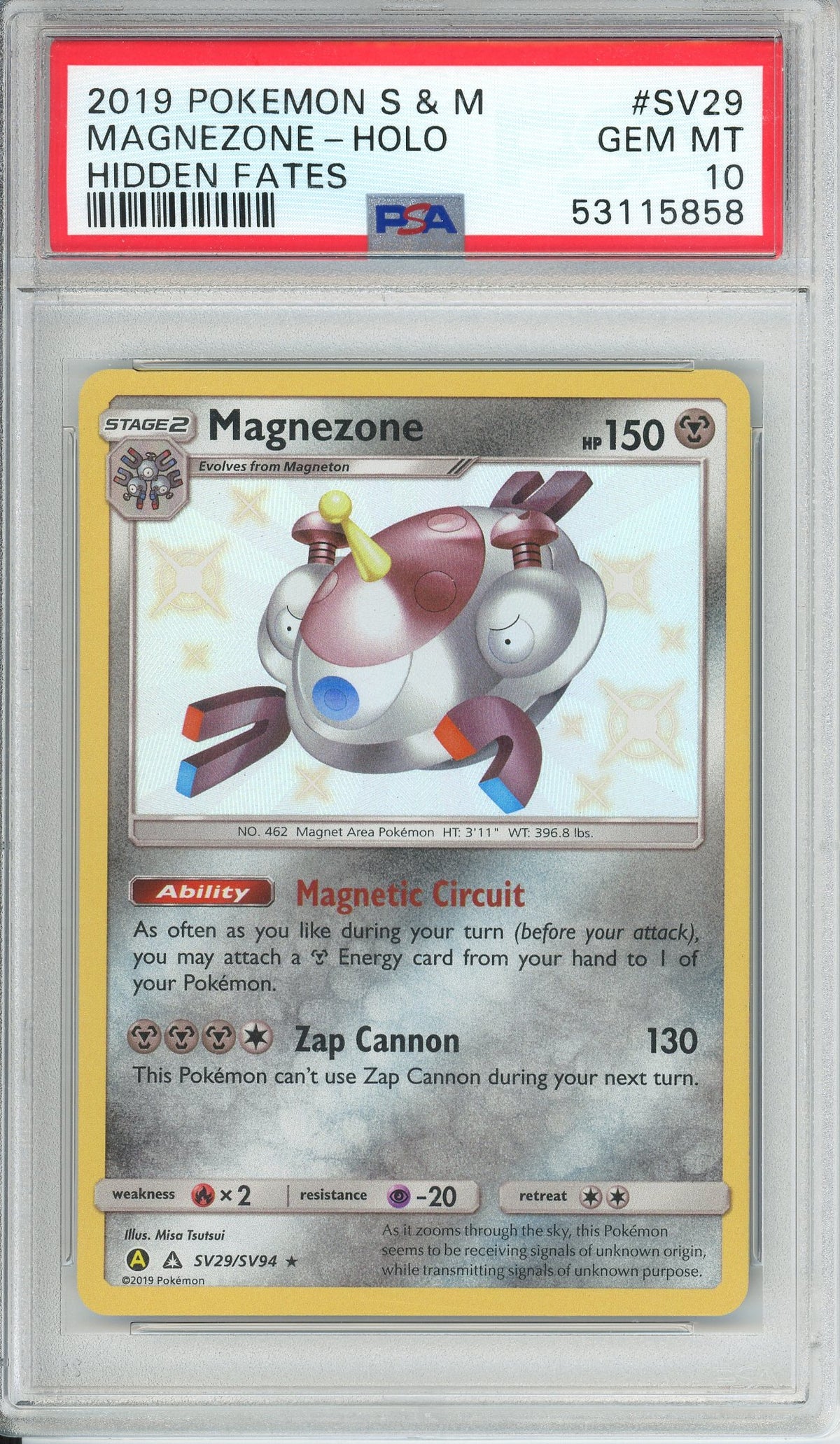 Pokemon Graded: Magnezone SV/SV94 Hidden Fates (2019) Shiny Holo PSA 10