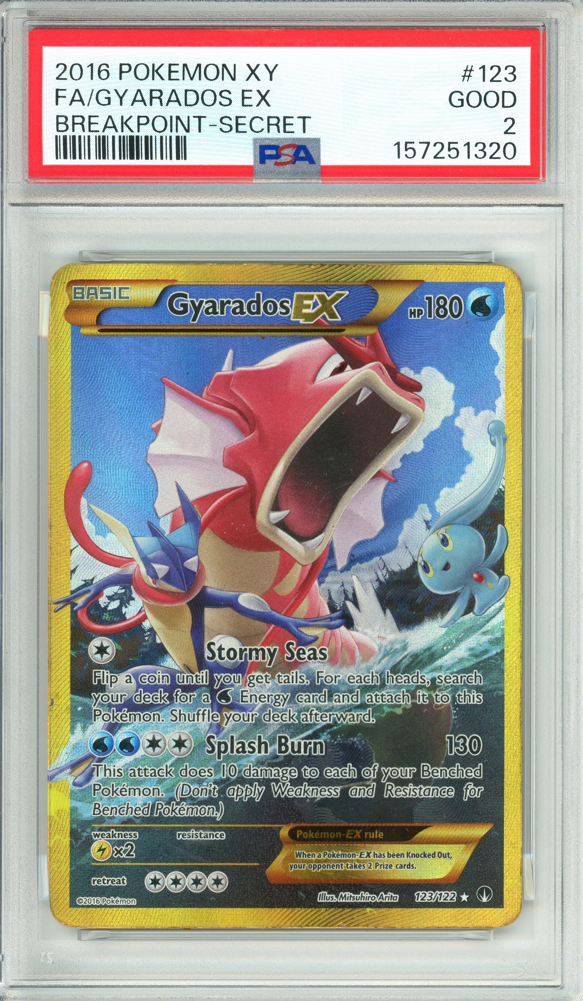 Pokemon Graded: Gyarados EX 123/122 Breakpoint (2016) Full Art PSA 2