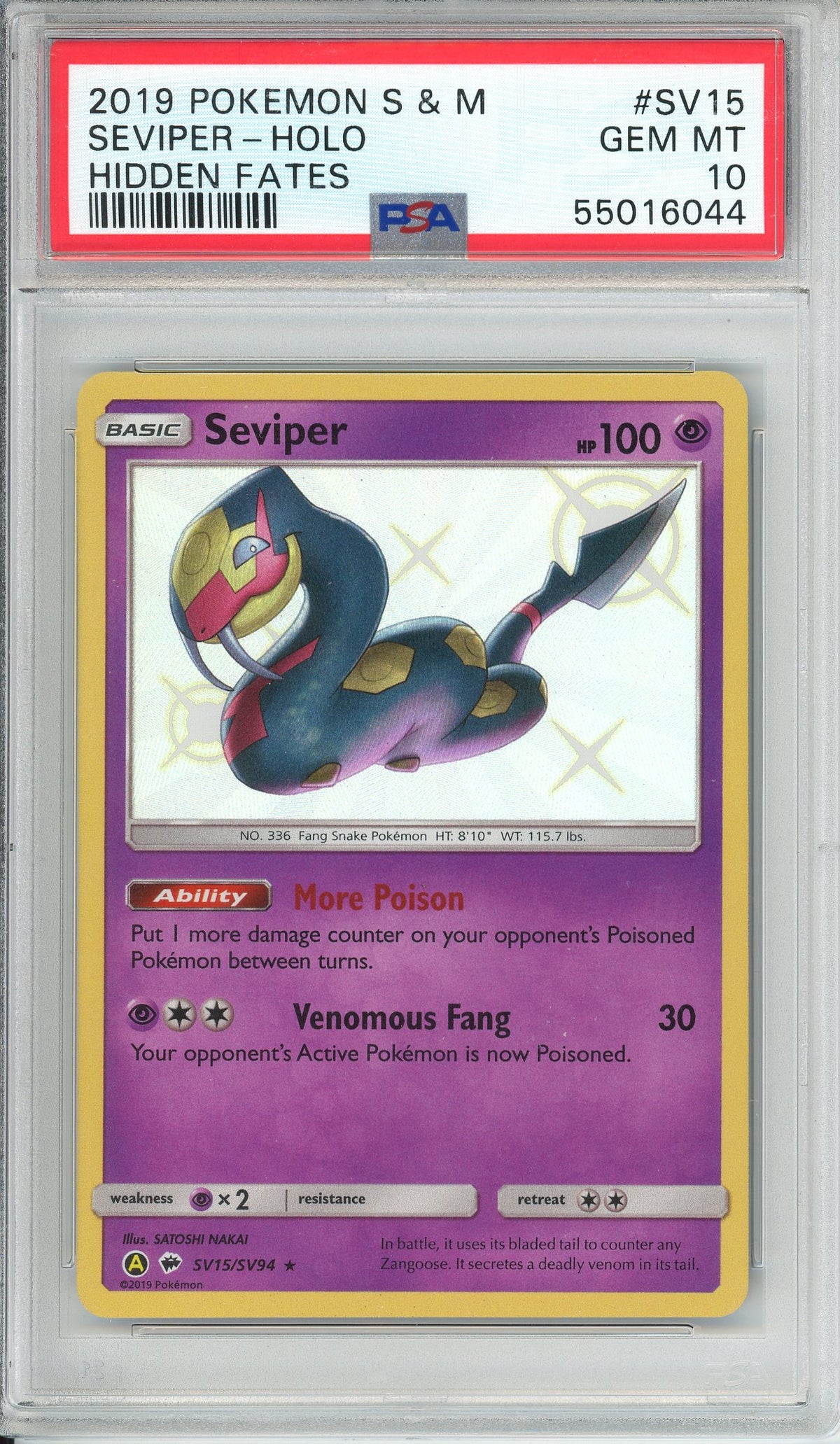 Pokemon Graded: Seviper SV15/SV94 Hidden Fates (2019) Shiny Holo PSA 10