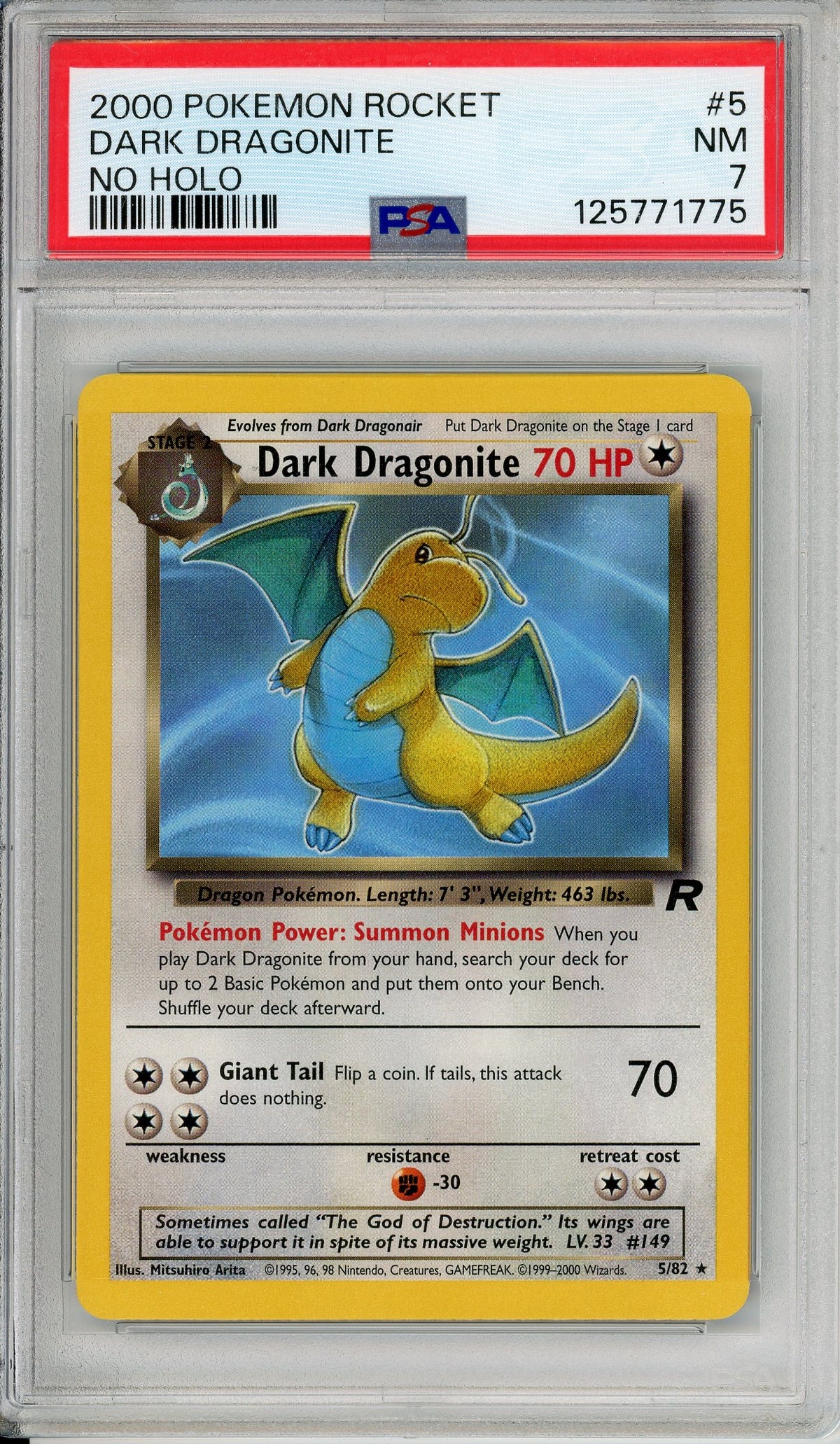 Pokemon Graded: Dark Dragonite 5/82 Team Rocket (2000) No Holo Error PSA 7