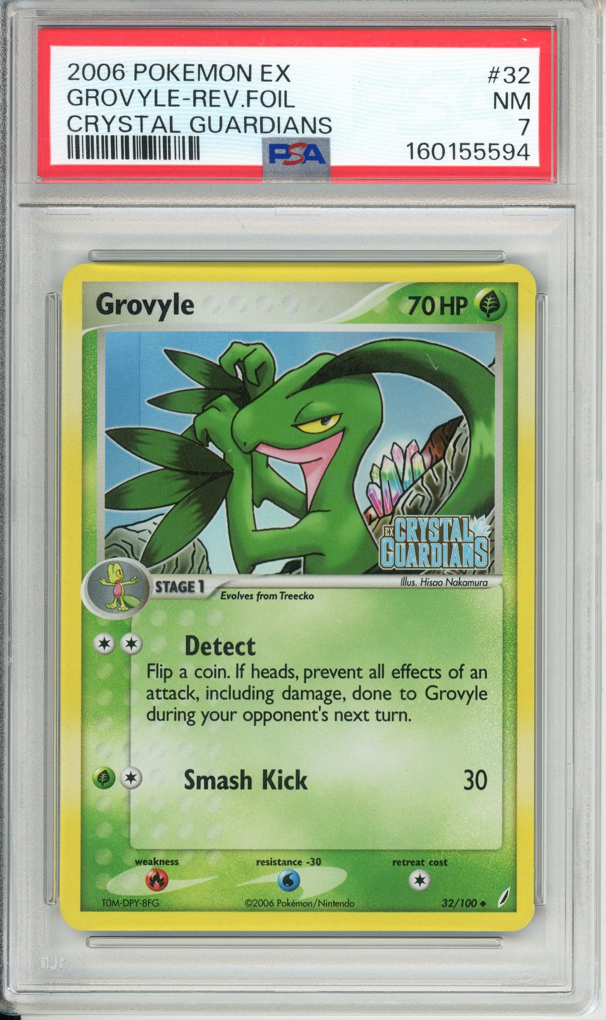 Pokemon Graded: Grovyle 32/100 Crystal Gaurdians (2006) Reverse Foil PSA 7