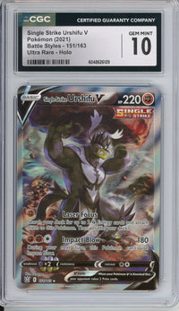 Pokemon Graded: Single Strike Urshifu V 151/163 Battle Styles (2021) Holo CGC 10