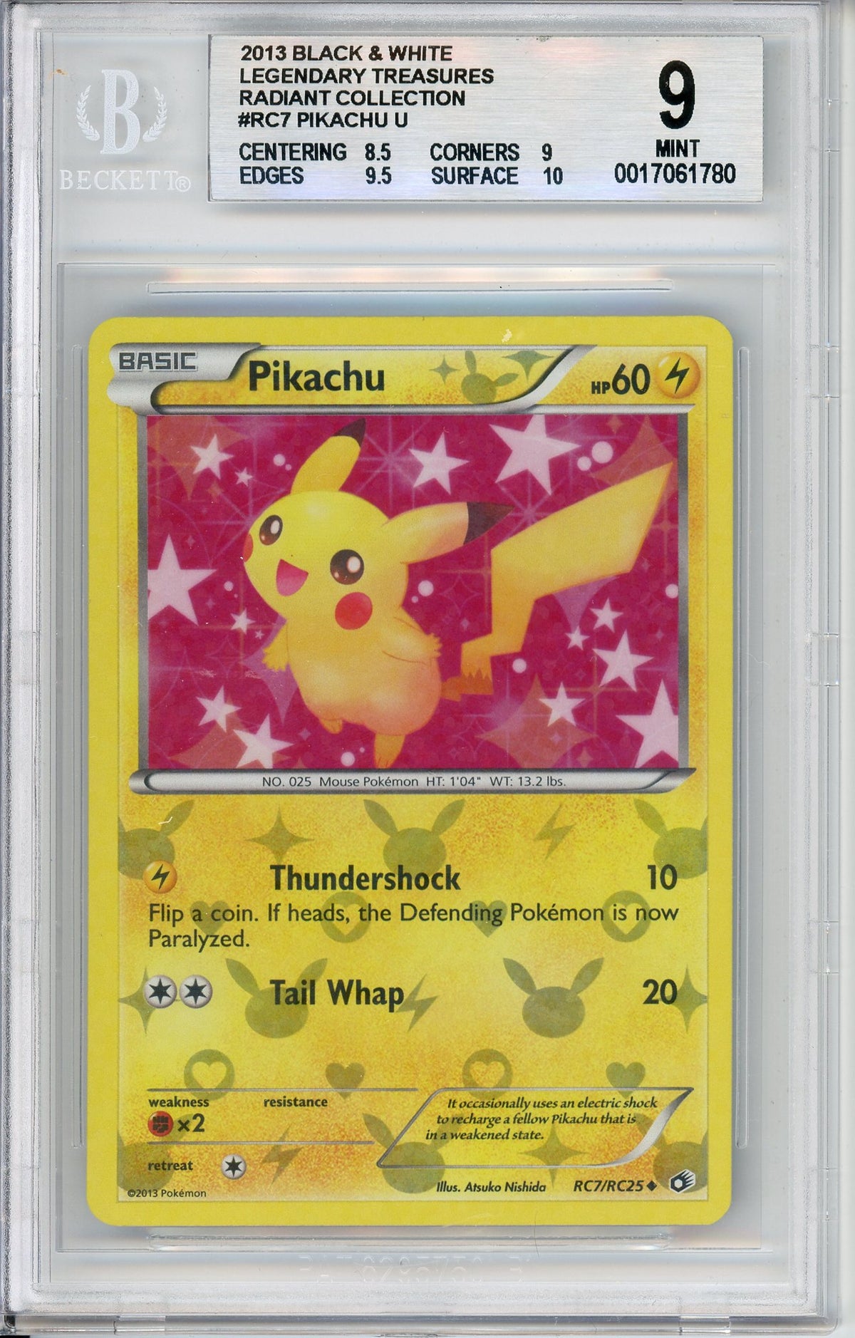 Pokemon Graded: Pikachu RC7/RC25 Legendary Treasures (2013) Radiant Holo Beckett 9