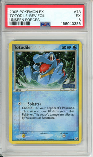 Pokemon Graded: Totodile 78/115 Unseen Forces (2005) Reverse Foil PSA 5