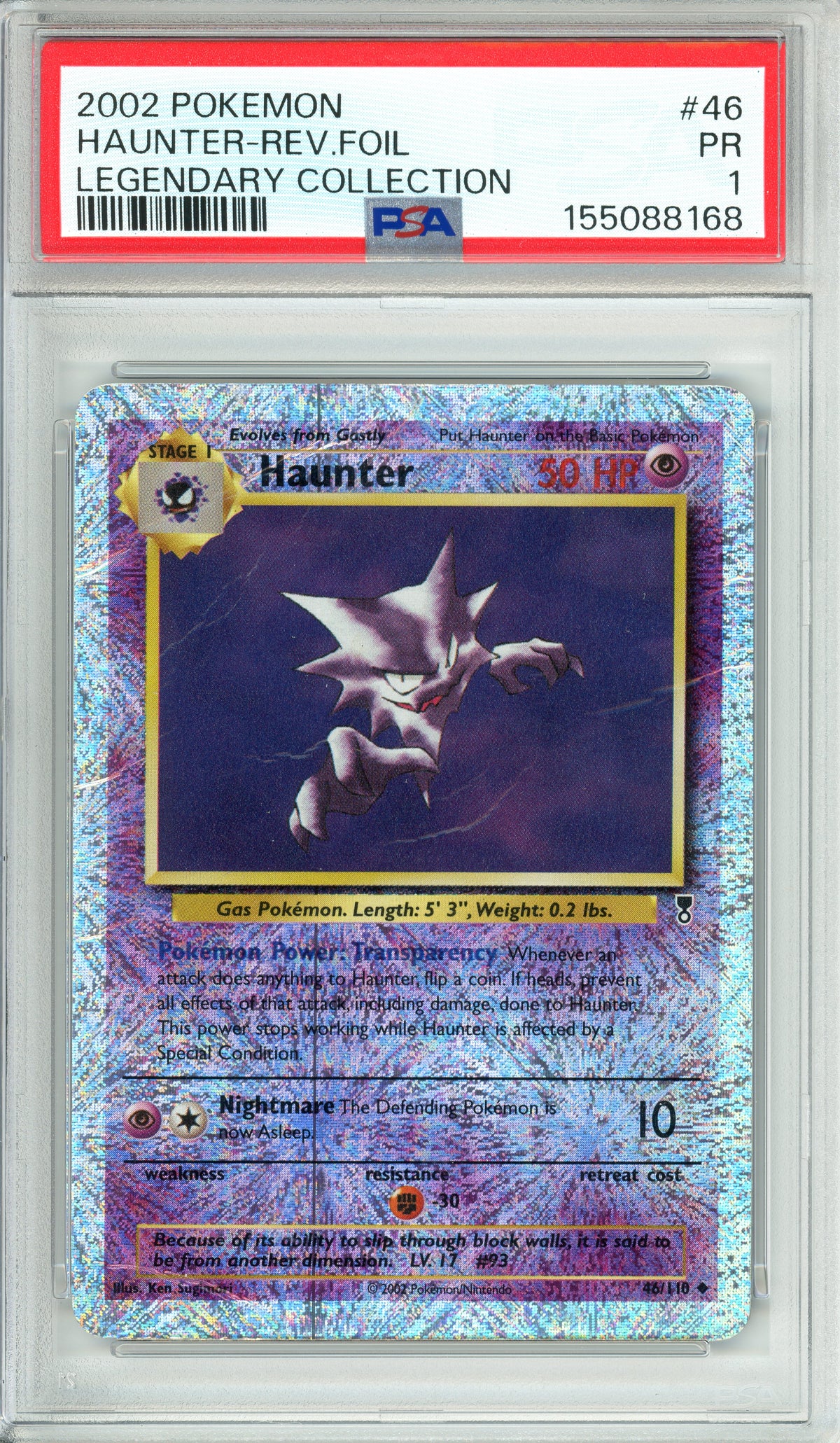 Pokemon Graded: Haunter 46/110 Legendary Collection (2002) PSA 1