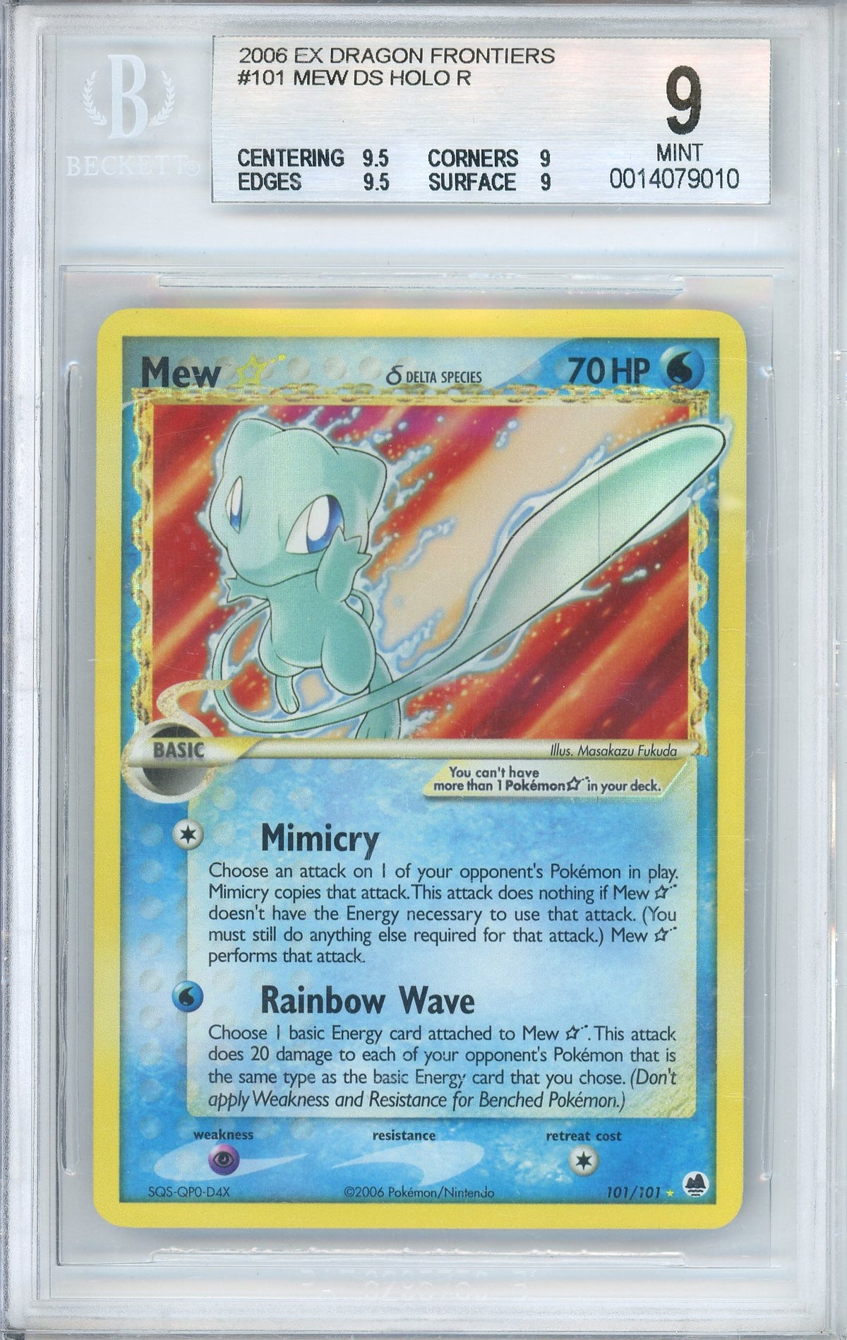 Pokemon Graded: Mew Gold Star 101/101 Ex Dragon Frontiers (2006) Holo Beckett 9
