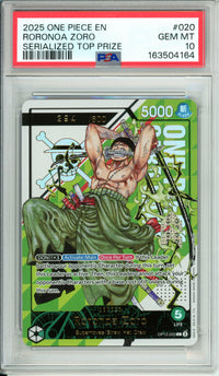 One Piece Graded: Roronoa Zoro OP12-020 Serialized Top Prize 294/600 PSA 10
