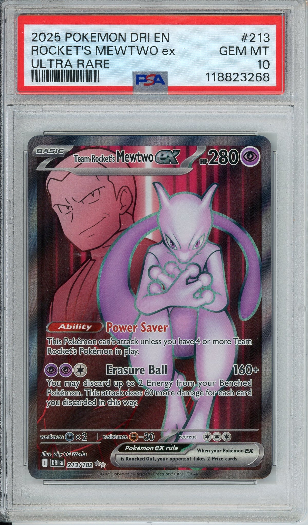 Pokemon Graded: Team Rocket's Mewtwo ex 213/182 Destined Rivals (2025) Full Art Holo PSA 10