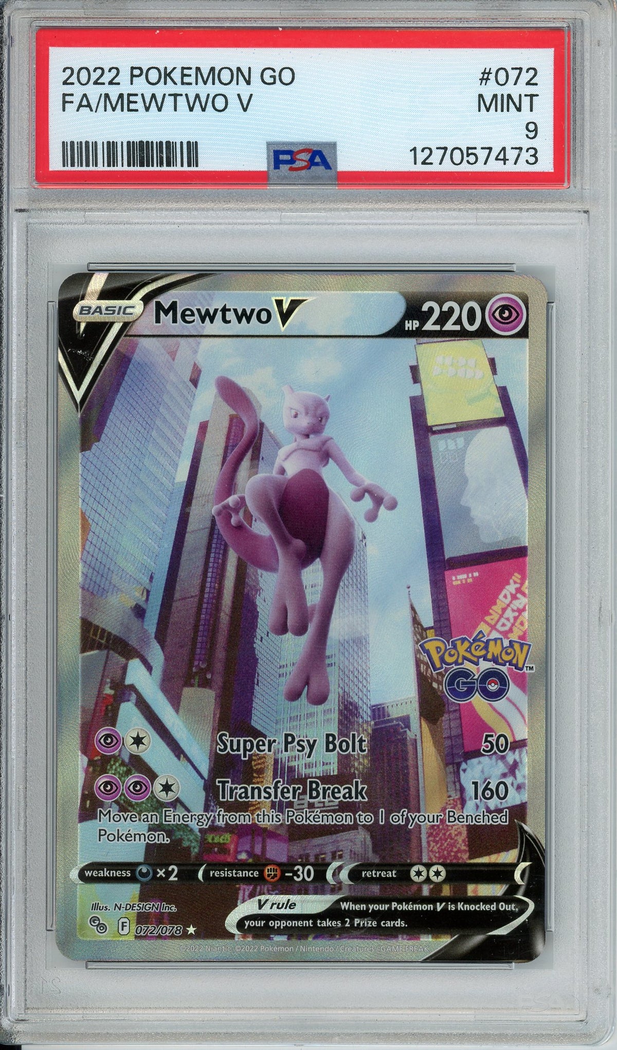 Pokemon Graded: Mewtwo V 72/78 Pokemon Go (2022) Full Art Holo PSA 9