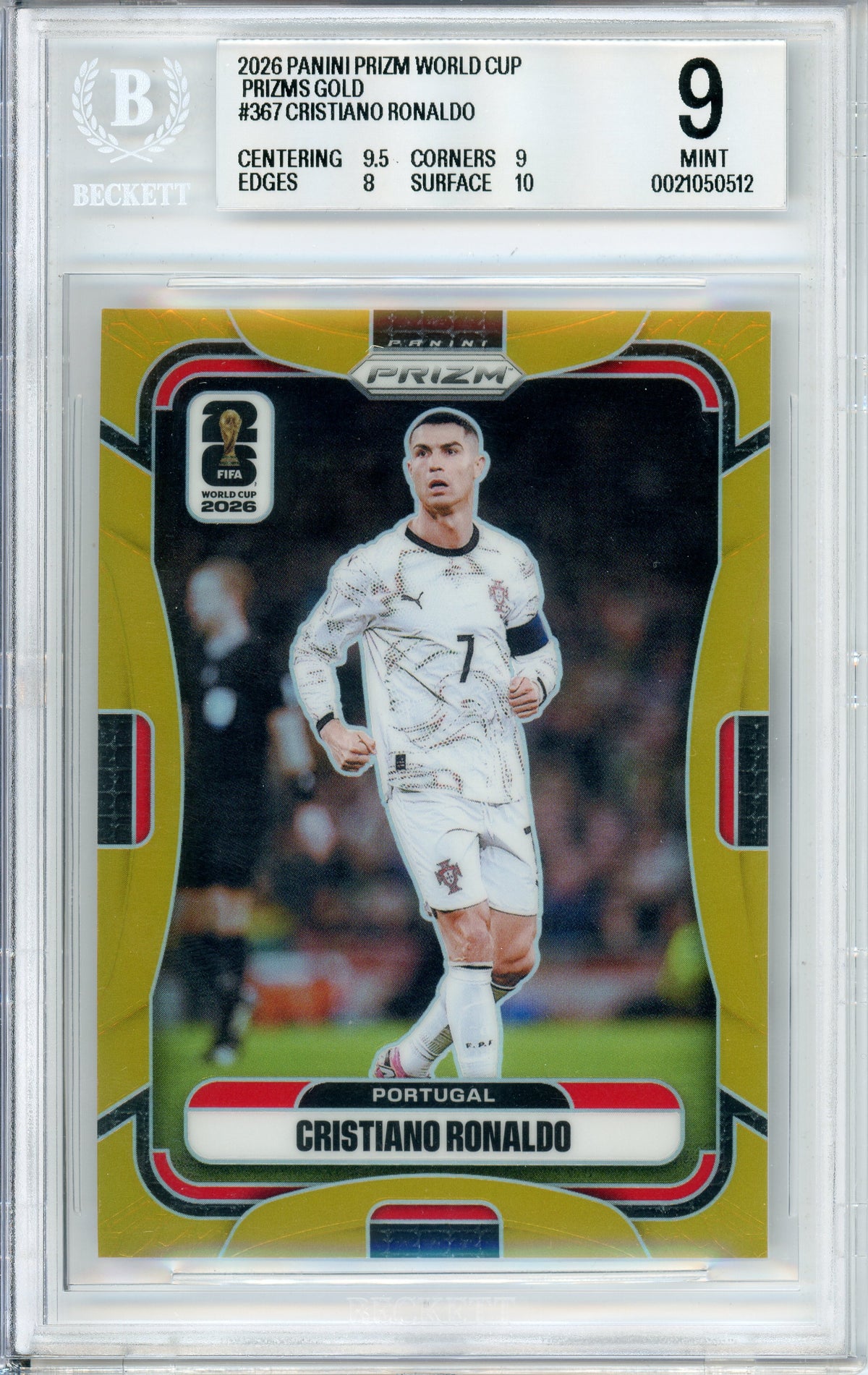 Sports Graded: Cristiano Ronaldo Portugal #267 Panini Prizm World Cup (2026) Beckett 9