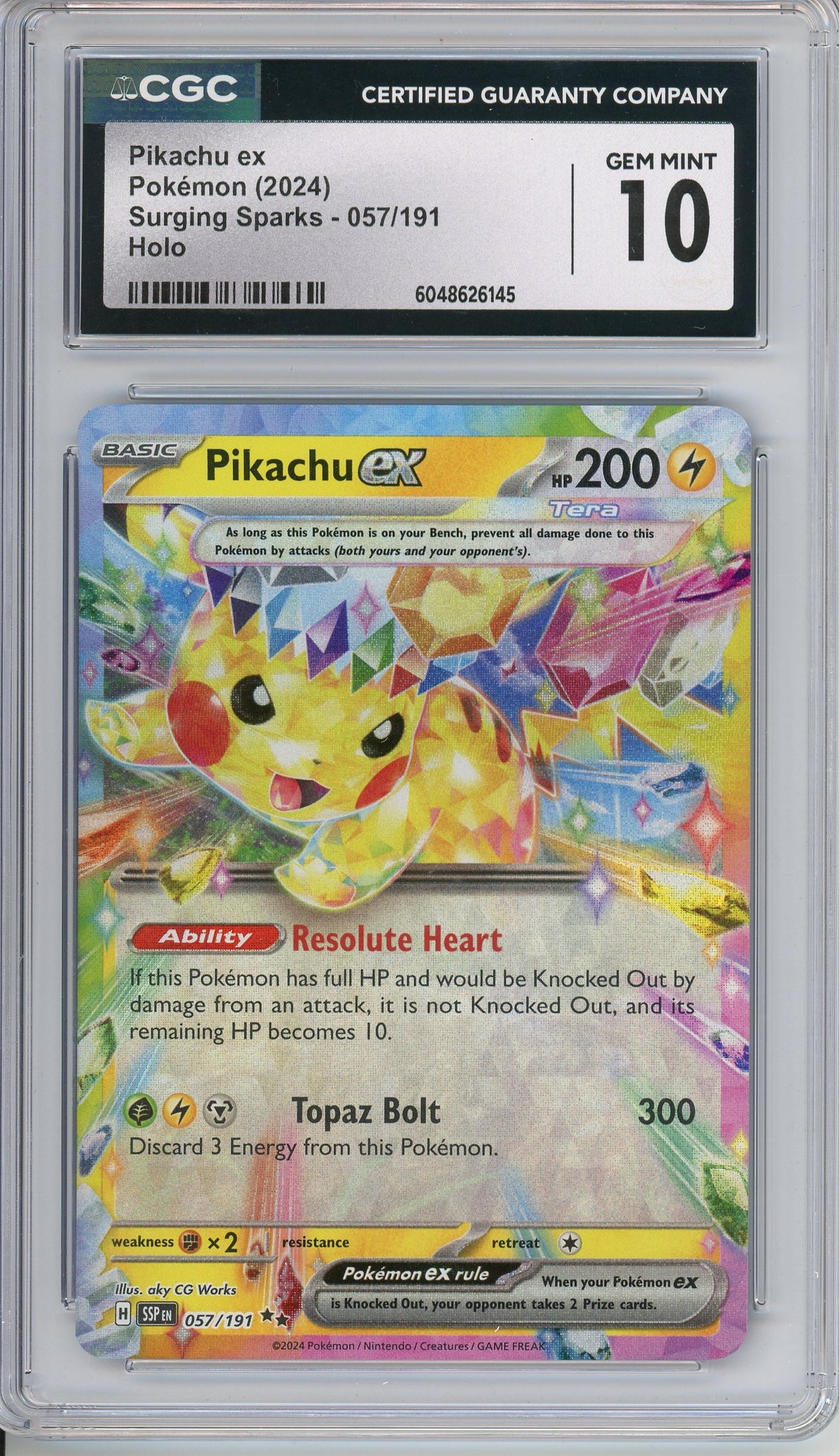 Pokemon Graded: Pikachu ex 57/191 Surging Sparks (2024) Holo CGC 10