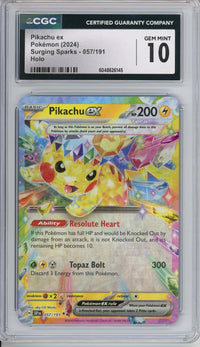 Pokemon Graded: Pikachu ex 57/191 Surging Sparks (2024) Holo CGC 10