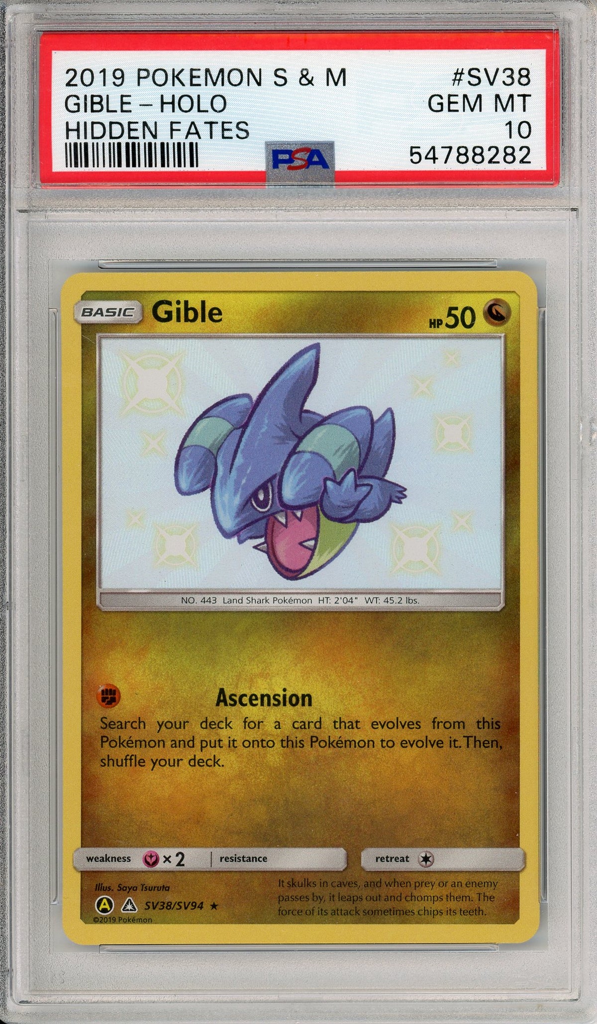Pokemon Graded: Gible SV38/SV94 Hidden Fates (2019) Shiny Holo PSA 10