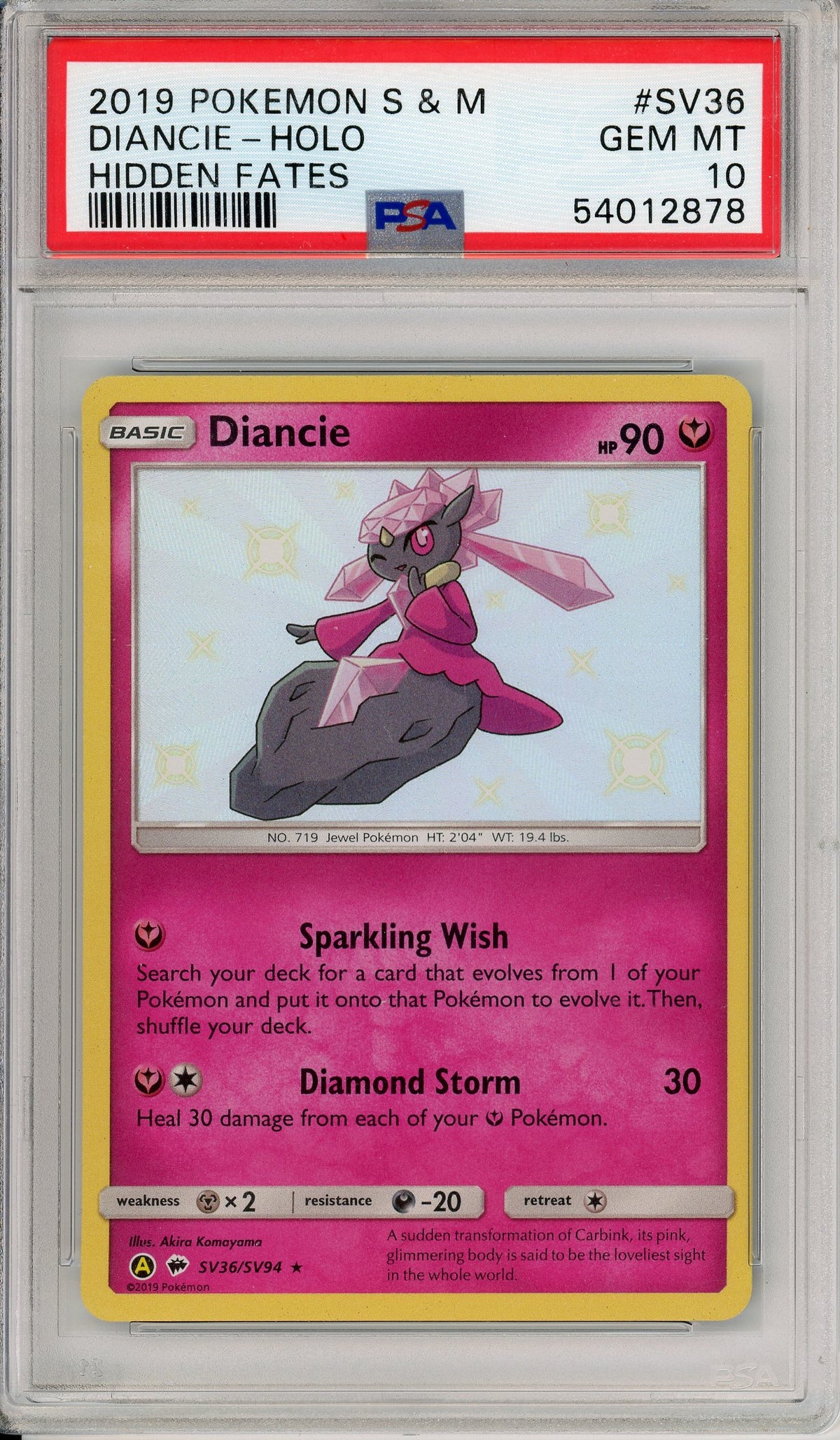 Pokemon Graded: Diancie SV36/SV94 Hidden Fates (2019) Shiny Holo PSA 10