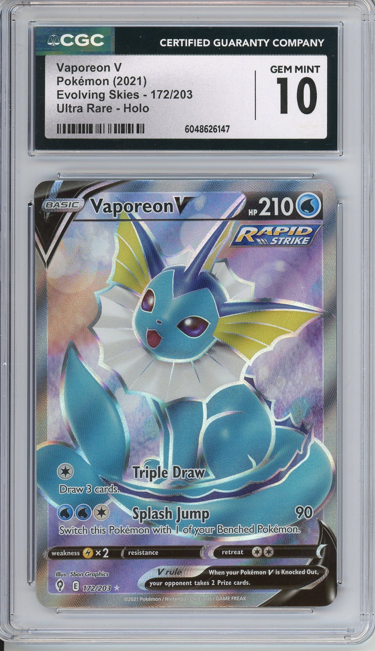 Pokemon Graded: Vaporeon V 172/203 Evolving Skies (2021) Holo CGC 10