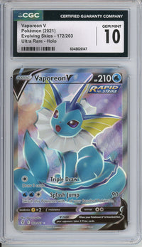 Pokemon Graded: Vaporeon V 172/203 Evolving Skies (2021) Holo CGC 10