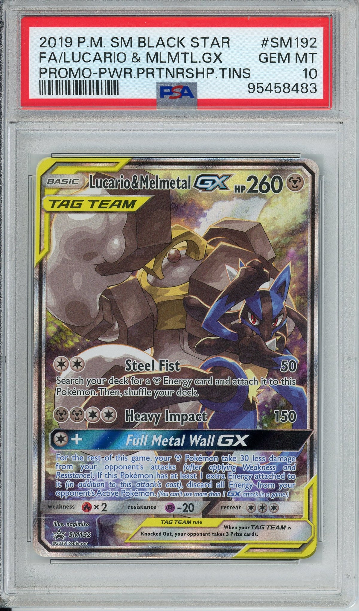 Pokemon Graded: Lucario & Melmetal GX #SM192 Power Partnership Tin Promo (2019) Holo PSA 10