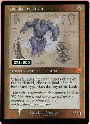 MTG Single: Sundering Titan Serialized 72/500 Brother's War Retro Artifacts NM