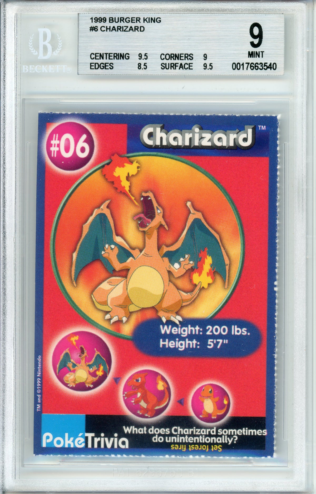Pokemon Graded: #06 Charizard Burger King (1999) Beckett 9
