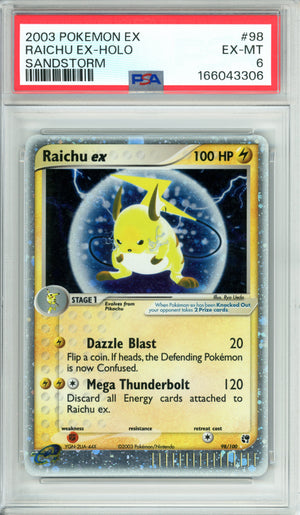 Pokemon Graded: Raichu ex 98/100 Sandstorm (2003) Holo PSA 6