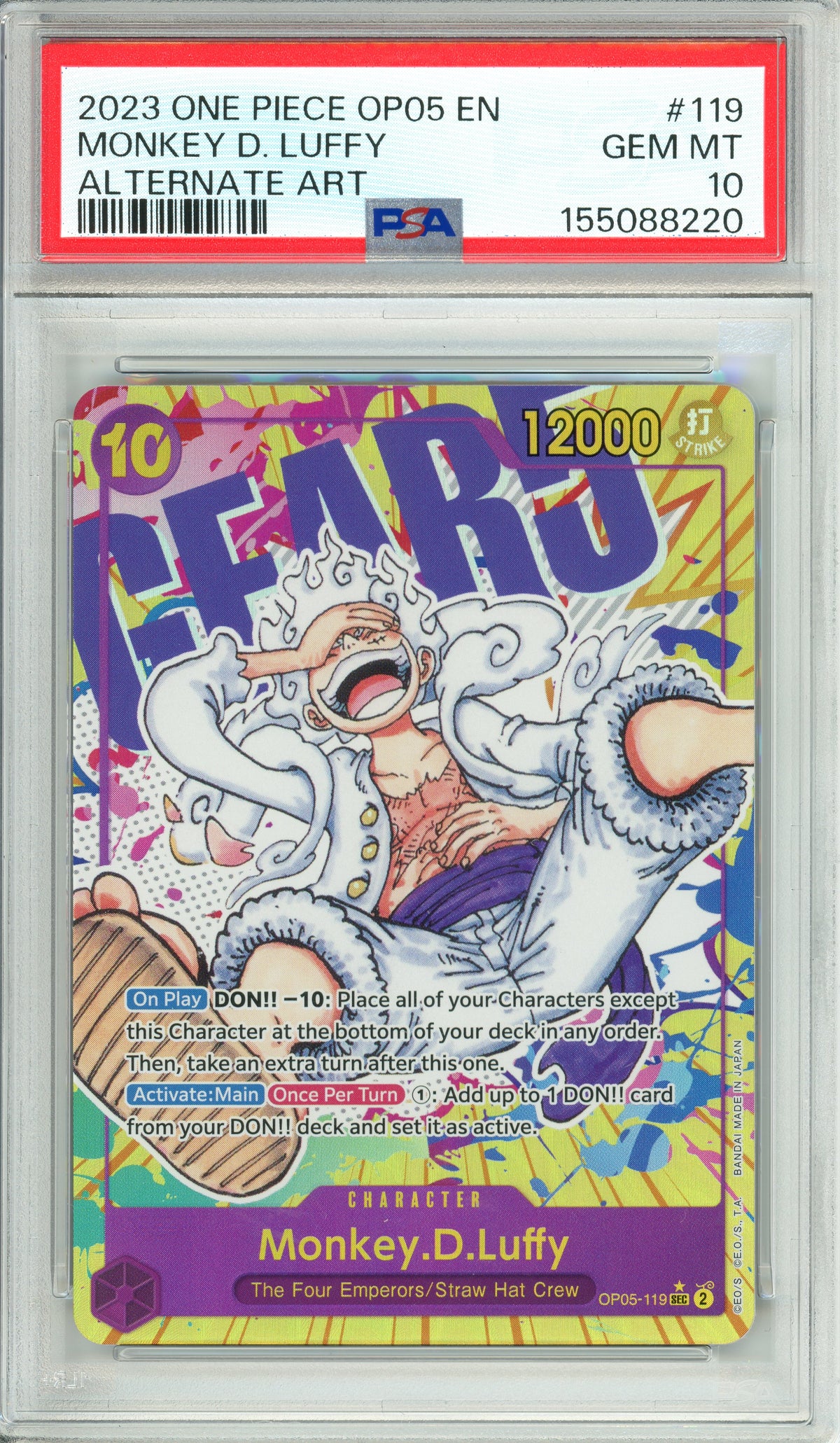 One Piece Graded: Monkey D. Luffy #119 OP05 Alternate Art (2023) PSA 10
