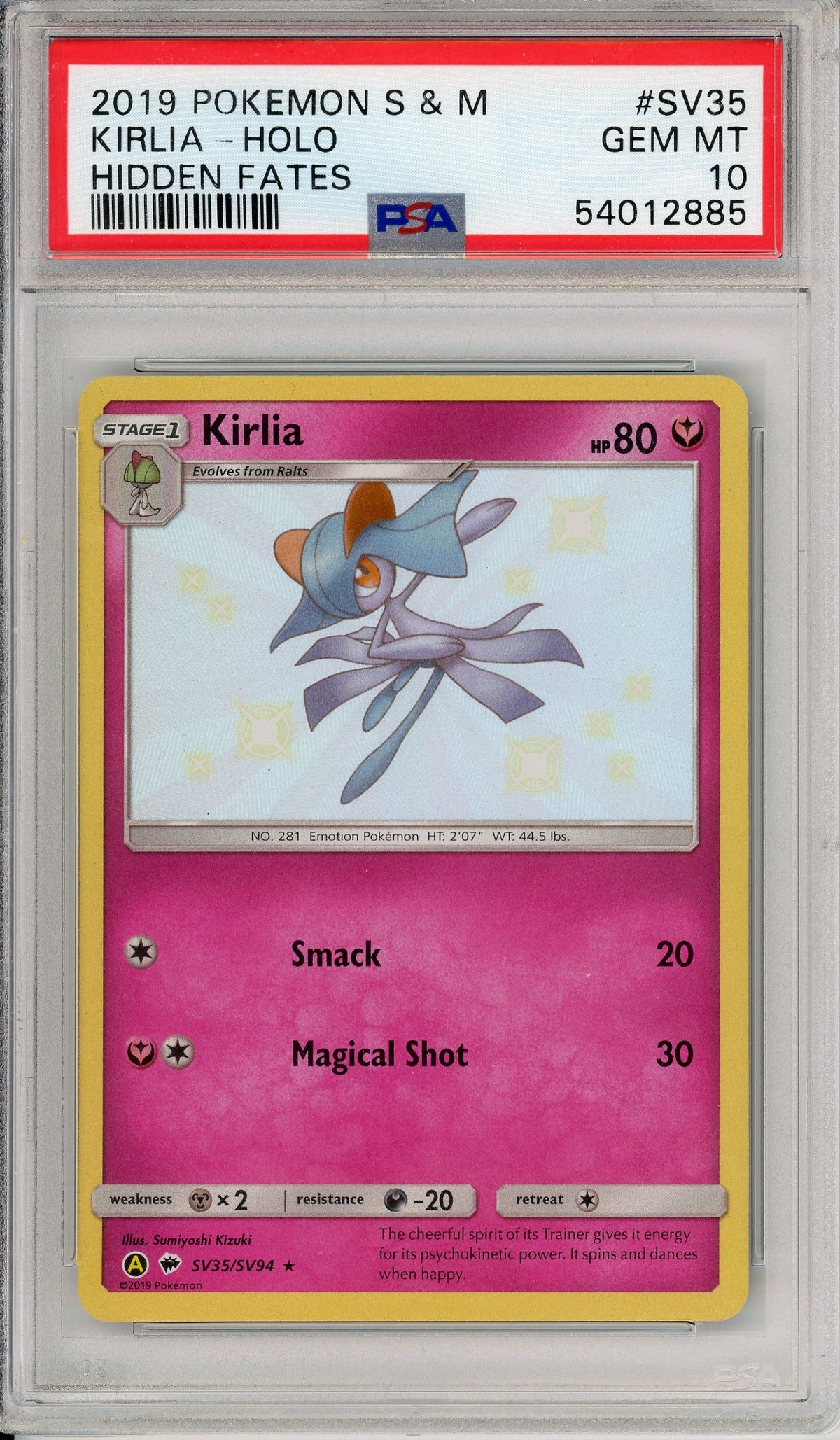 Pokemon Graded: Kirlia SV35/SV94 Hidden Fates (2019) Shiny Holo PSA 10
