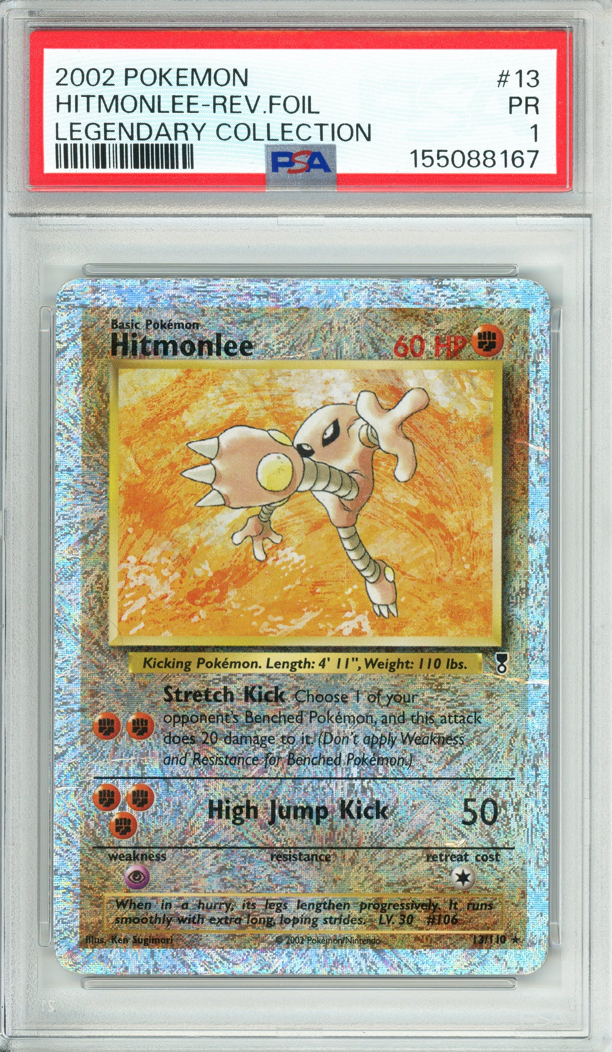 Pokemon Graded: Hitmonlee 13/110 Legendary Collection (2002) Rev. Foil PSA 1