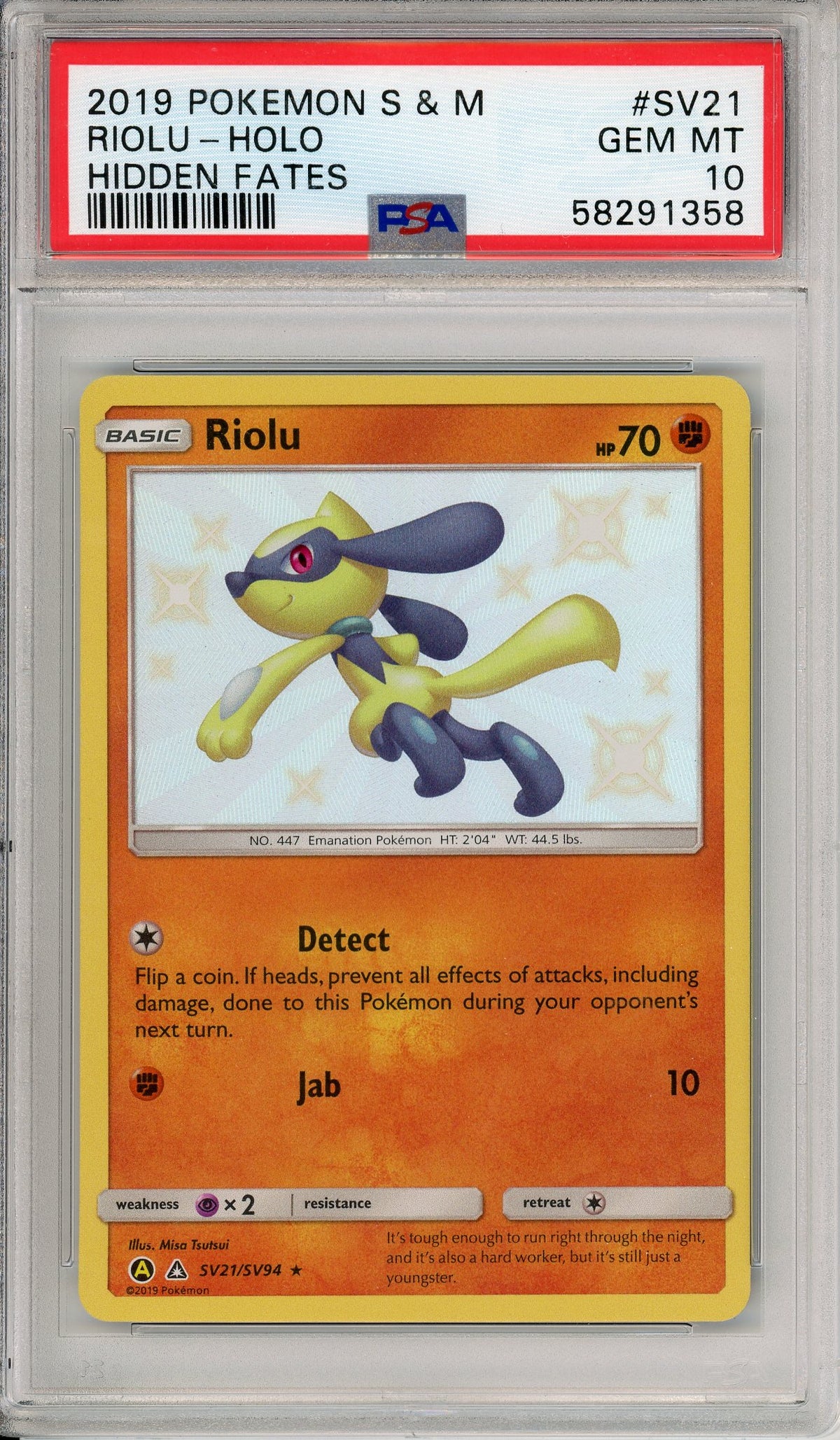 Pokemon Graded: Rioulu SV21/SV94 Hidden Fates (2019) Shiny Holo PSA 10