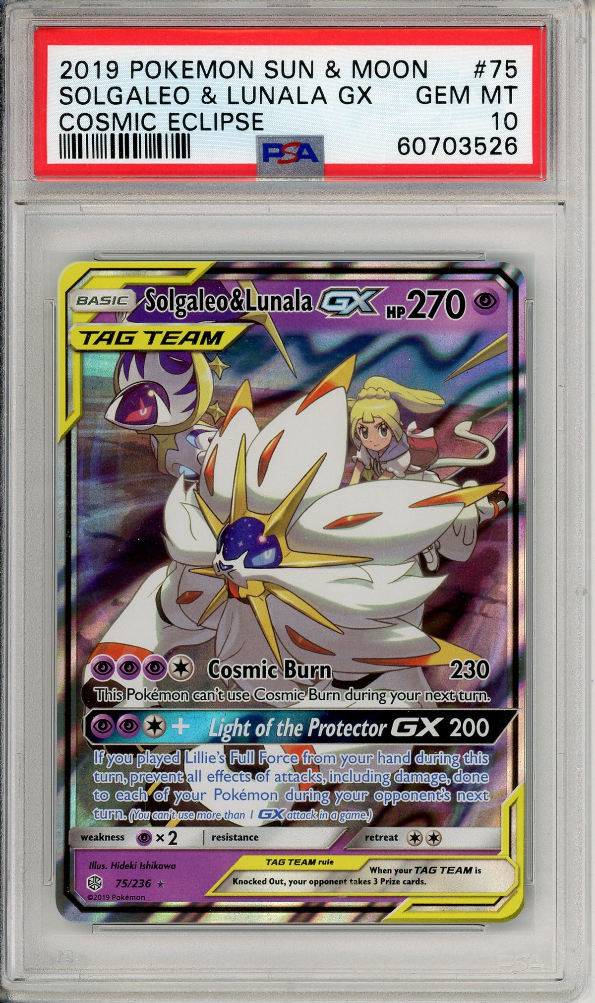 Pokemon Graded: Solgaleo & Lunala GX 75/236 Cosmic Eclipse (2019) Holo PSA 10