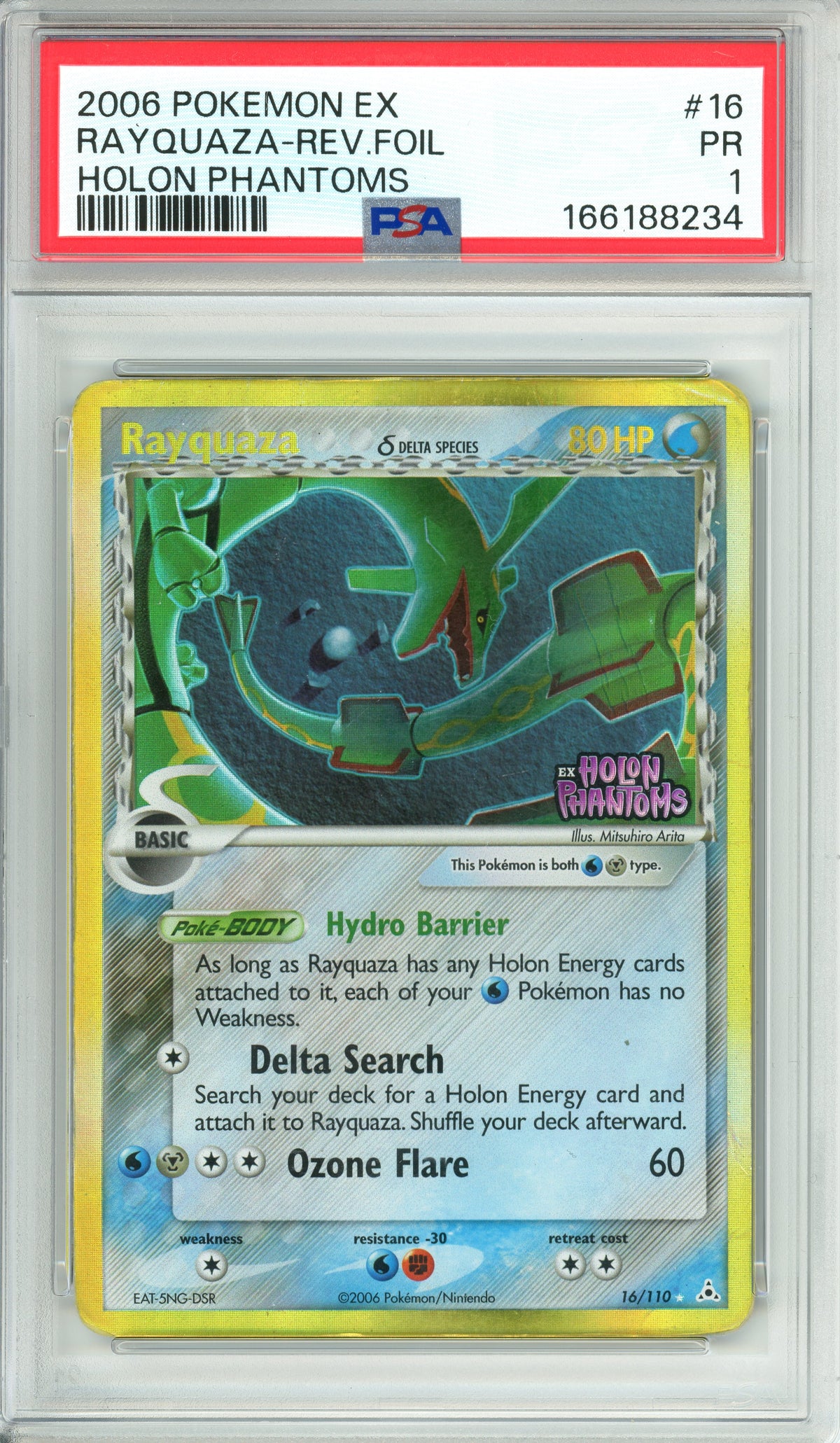Pokemon Graded: Rayquaza 16/110 Holon Phantoms (2006) Rev. Foil PSA 1