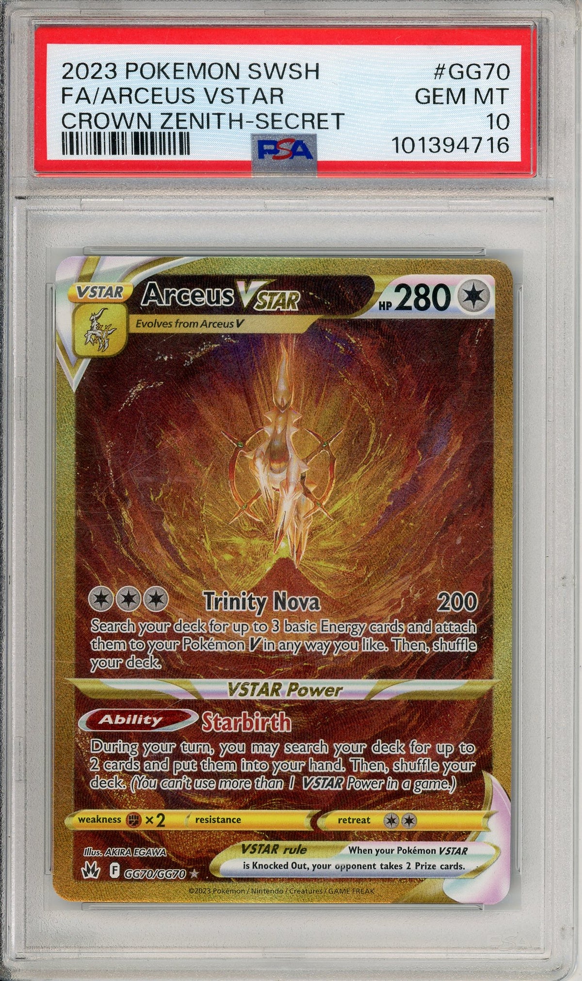 Pokemon Graded: Arceus VSTAR GG70/GG70 Crown Zenith (2023) Gold Secret Rare PSA 10