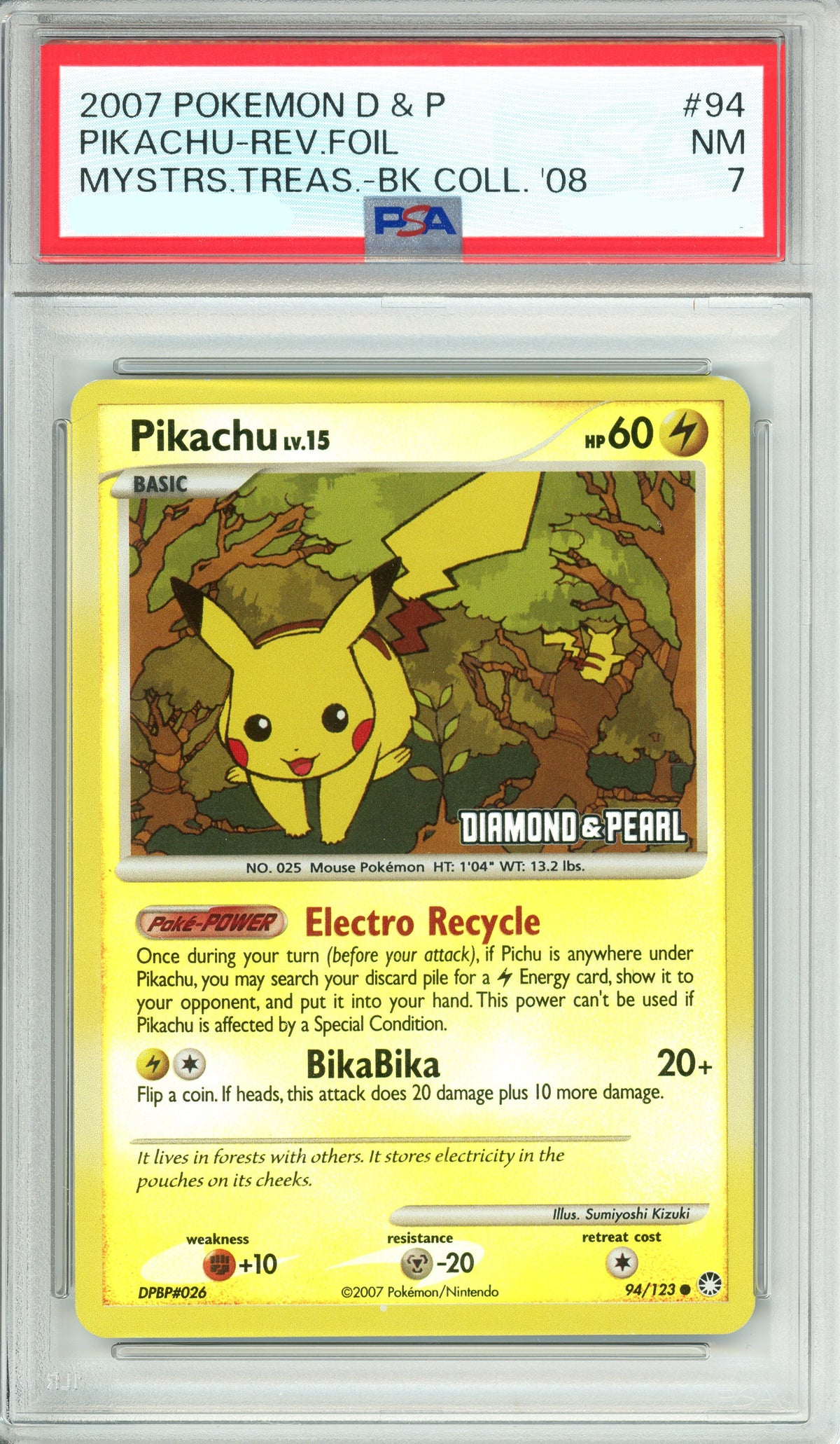 Pokemon Graded: Pikachu 94/123 Diamond & Pearl (2007) Reverse Foil PSA 7