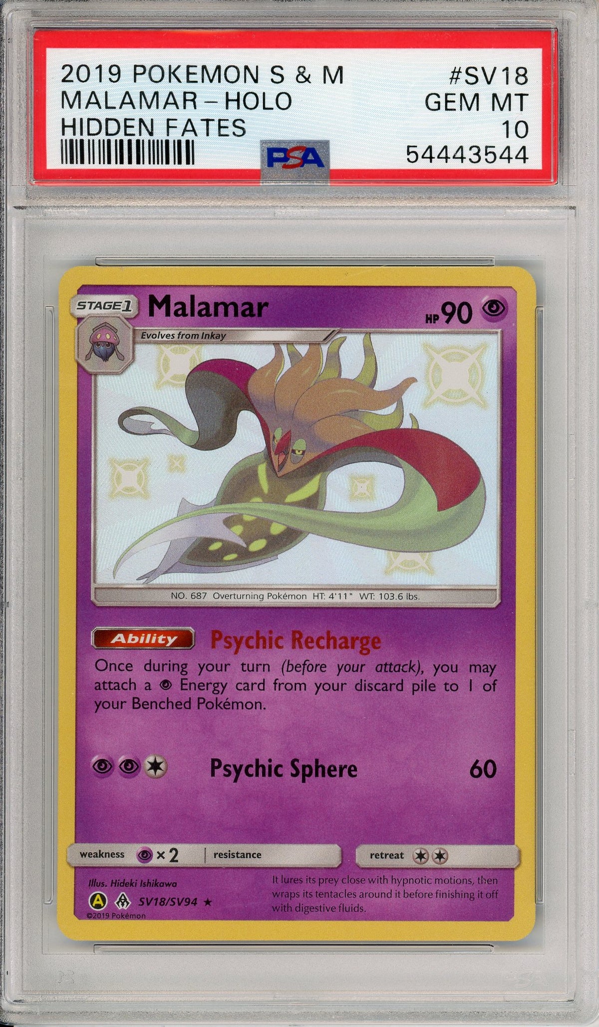 Pokemon Graded: Malamar SV18/SV94 Hidden Fates (2019) Shiny Holo PSA 10