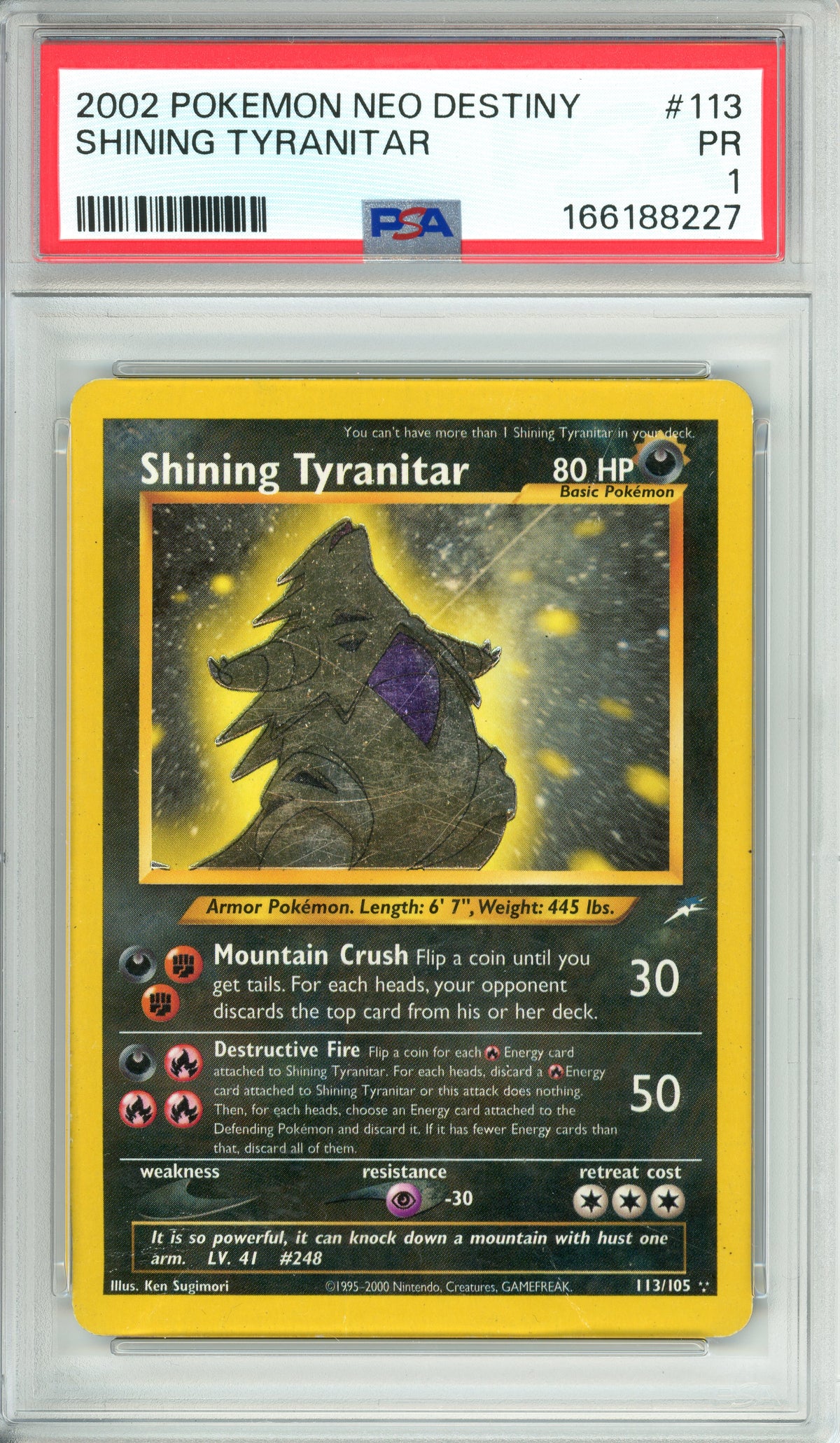 Pokemon Graded: Shining Tyranitar 113/105 Neo Destiny (2002) PSA 1