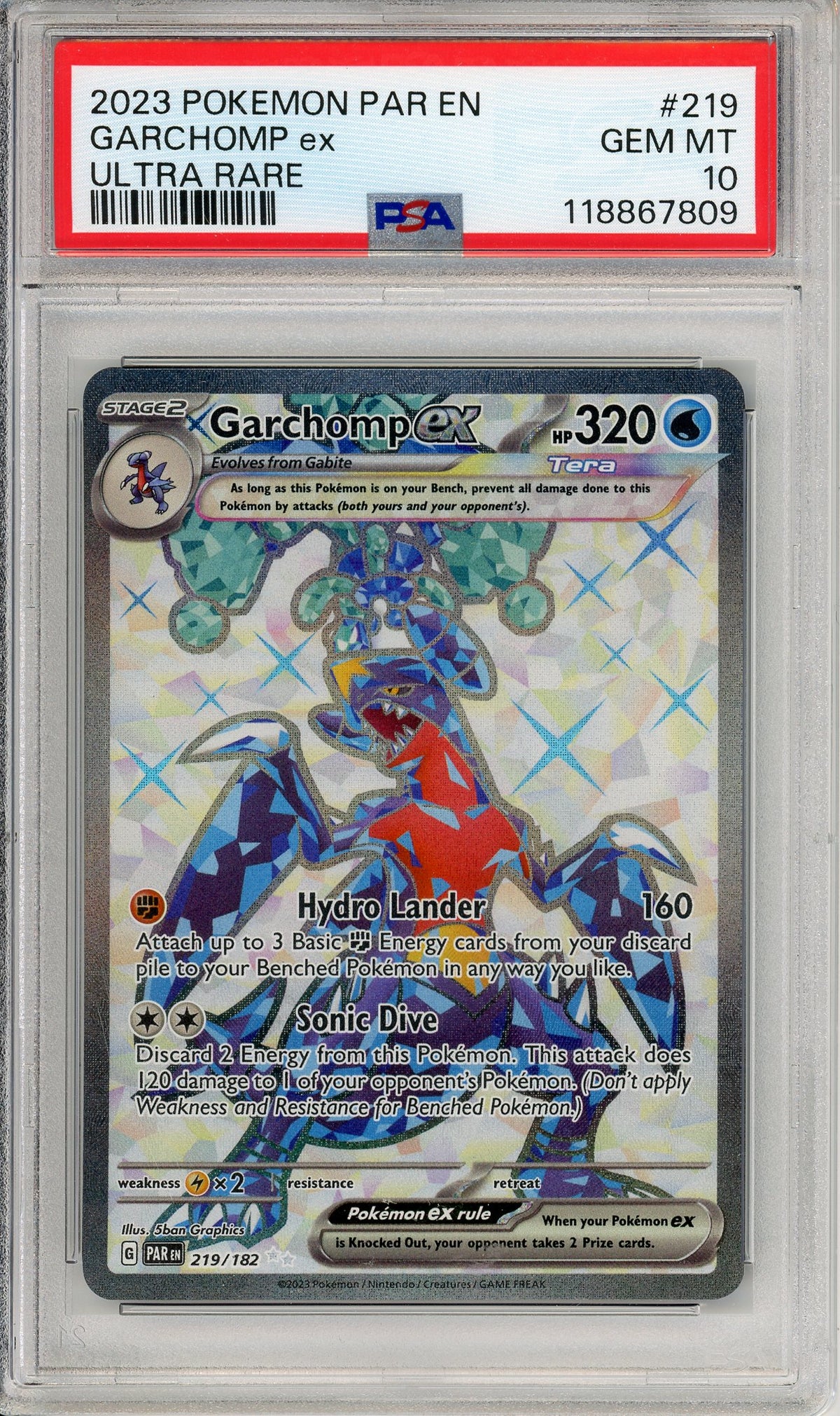 Pokemon Graded: Garchomp ex 219/182 Paradox Rift (2023) Full Art Holo PSA 10