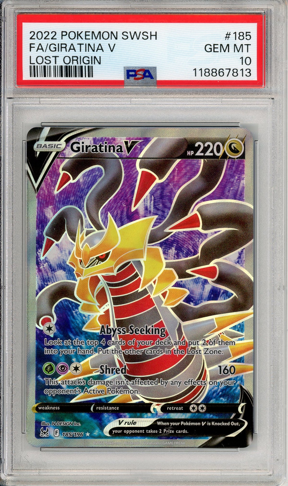 Pokemon Graded: Giratina V 185/196 Lost Origin (2022) Full Art Holo PSA 10