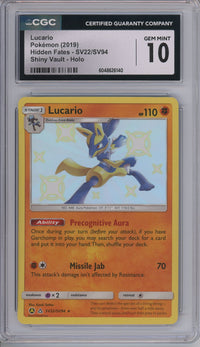 Pokemon Graded: Lucario SV22/SV94 Hidden Fates (2019) Shiny Vault CGC 10