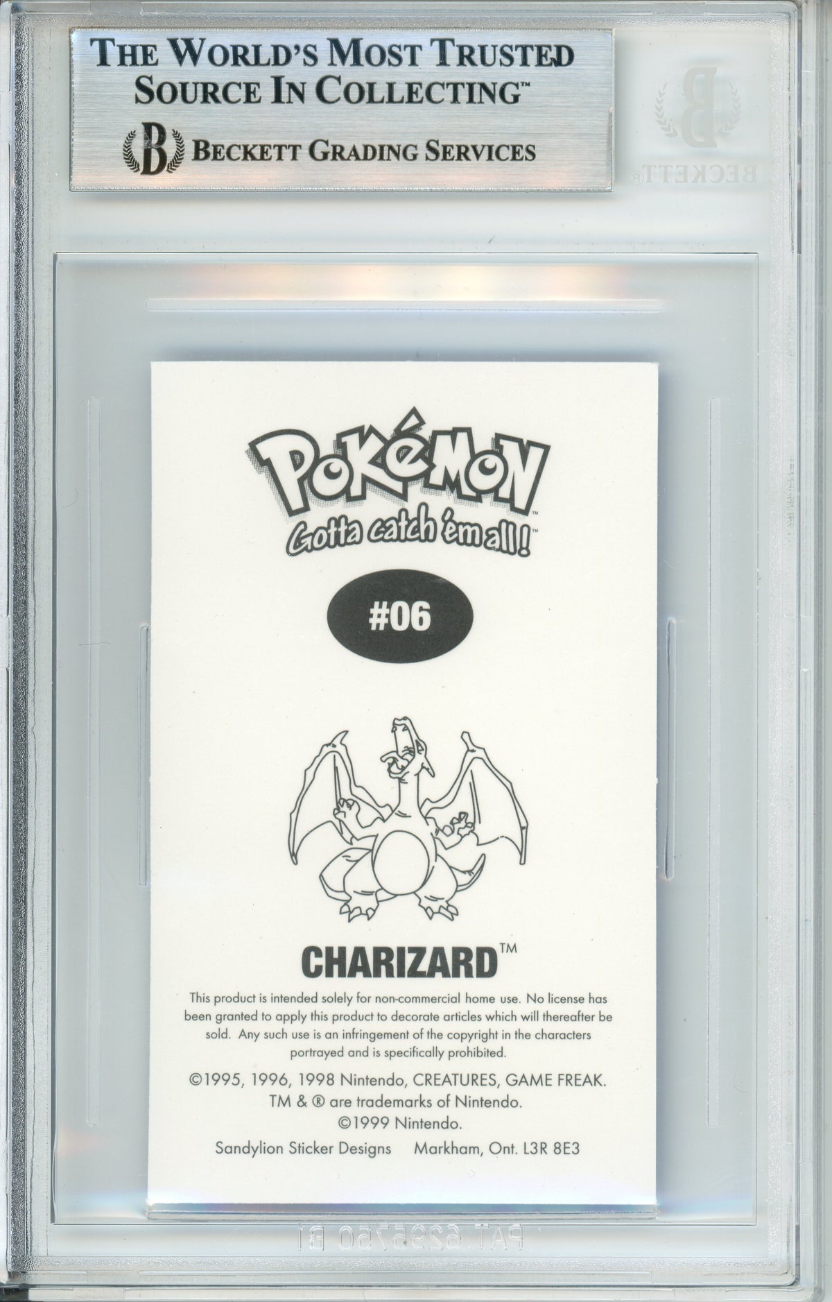 Pokemon Graded: #06 Charizard Sandylion Stickers (2000) Beckett 8