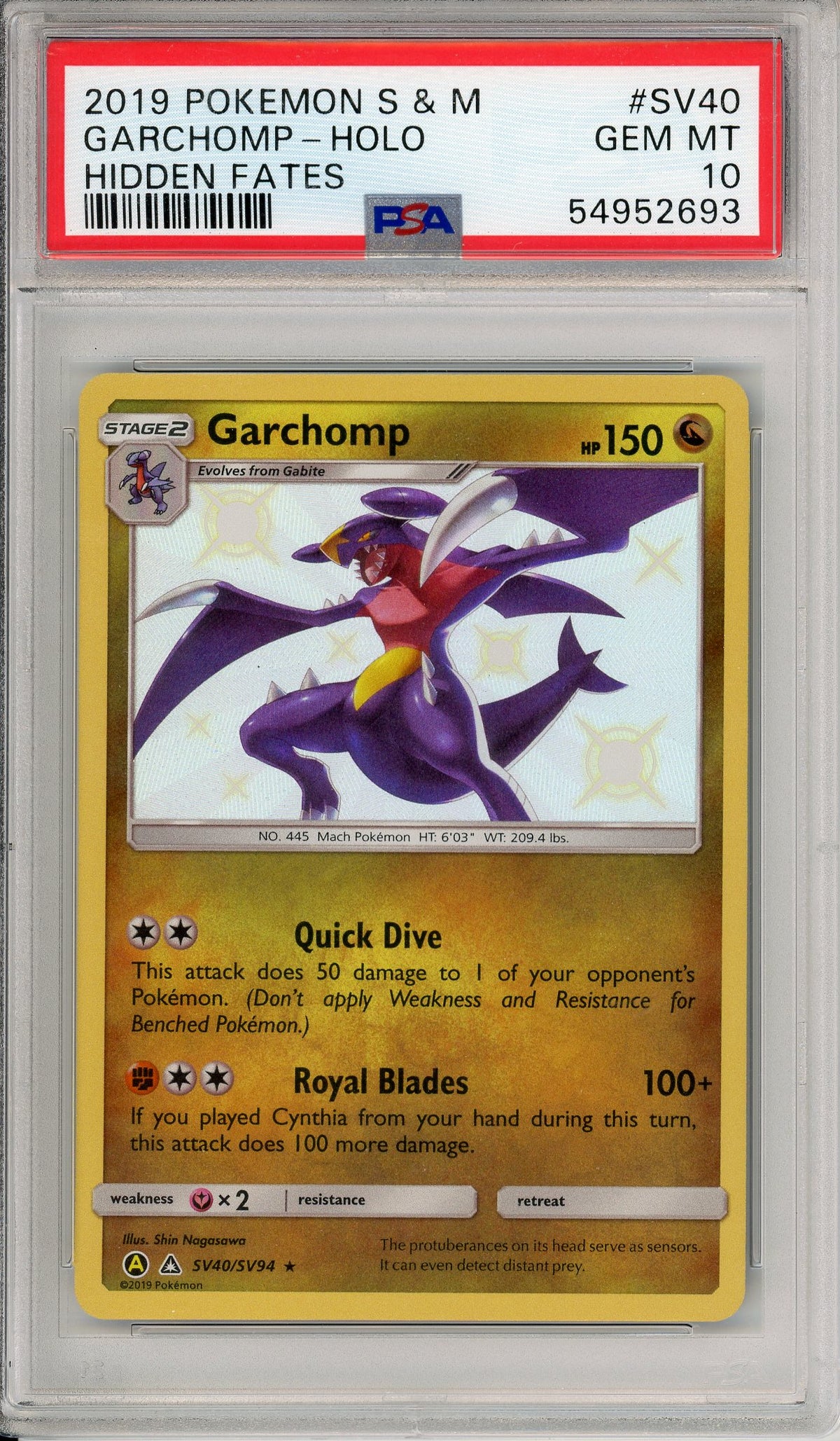 Pokemon Graded: Garchomp SV40/SV94 Hidden Fates (2019) Shiny Holo PSA 10