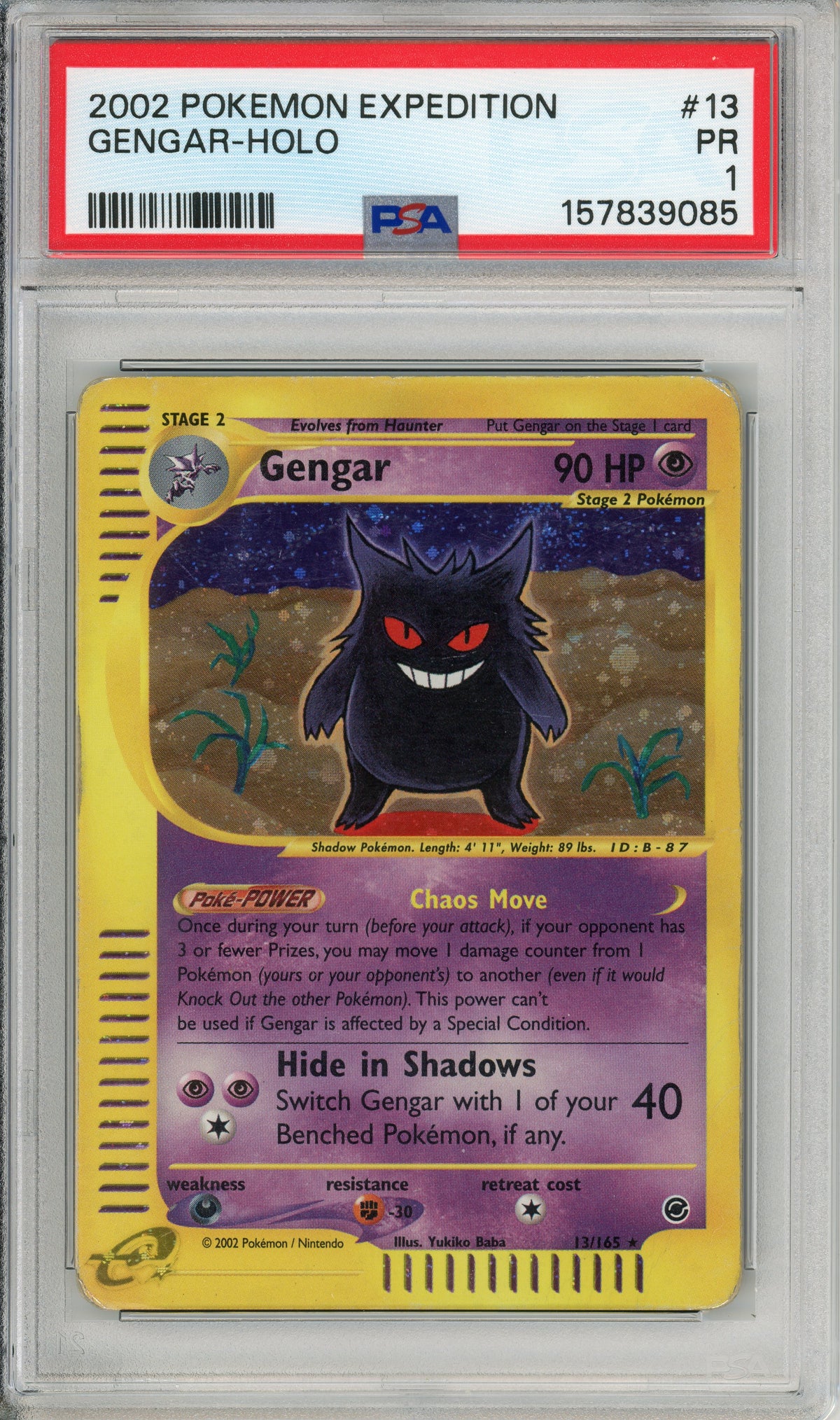 Pokemon Graded: Gengar 13/165 Expedition (2002) Holo PSA 1