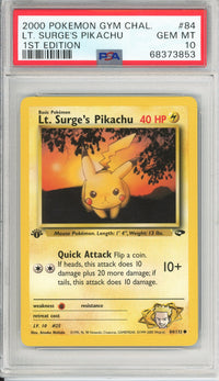 Pokemon Graded: St. Surge's Pikachu 1st Edition 84/132 Gym Challenge PSA 10
