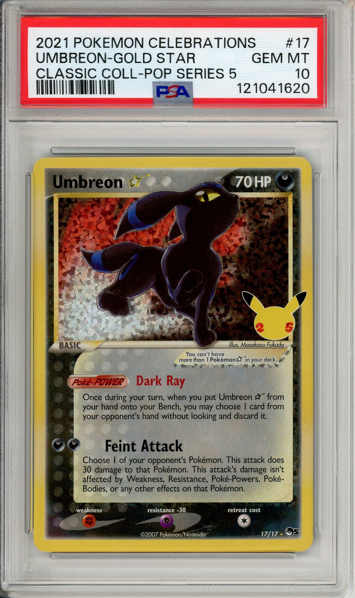 Pokemon Graded: Umbreon Gold Star 17/17 Celebrations Classic Collection POP Series 5 (2021) Holo PSA 10
