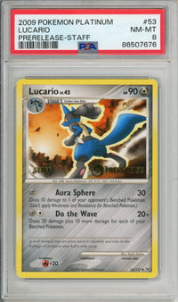 Pokemon Graded: Lucario LV. 42 Platinum Prerelease Staff (2009) PSA 8