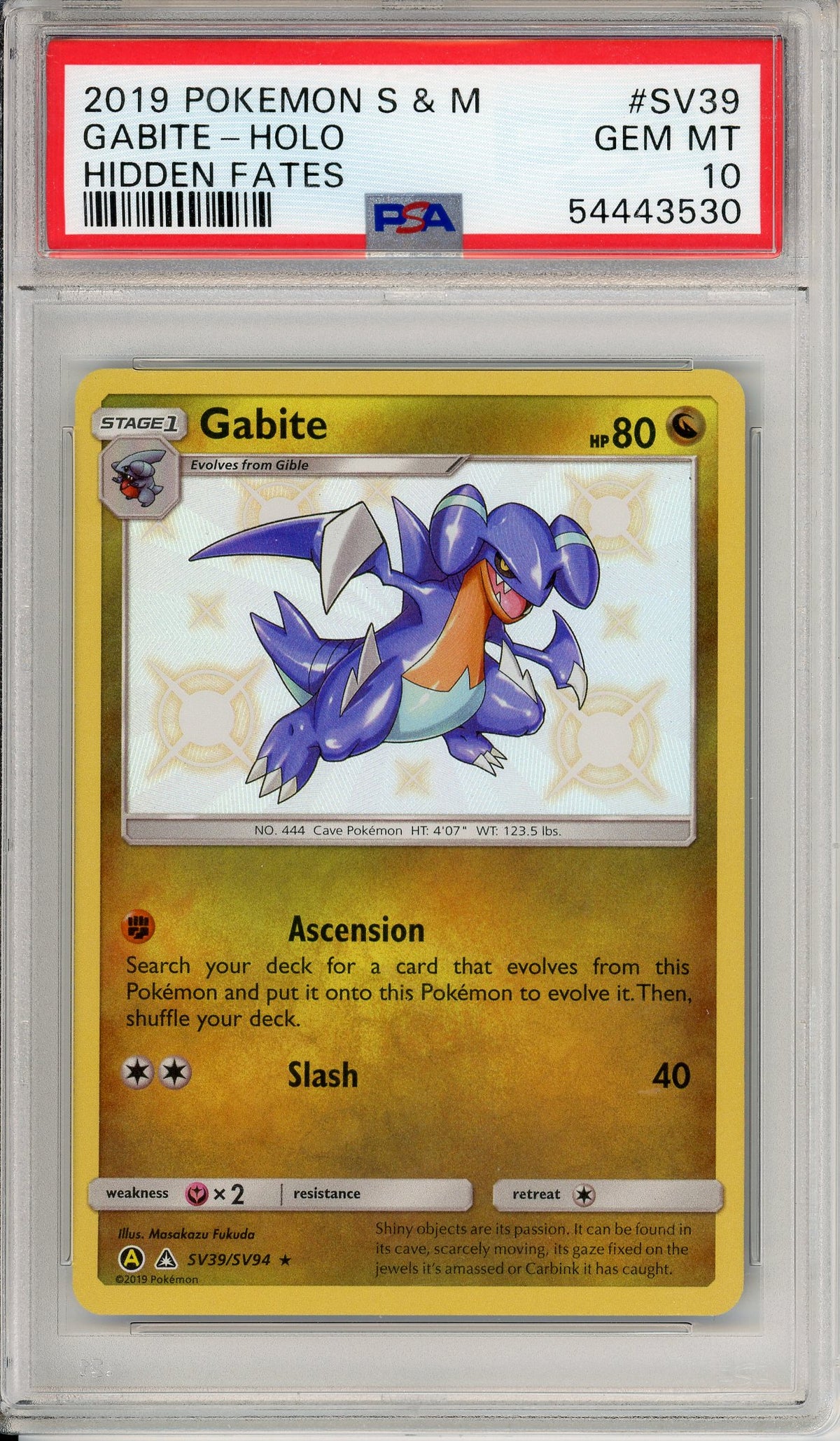 Pokemon Graded: Gabite SV39/SV94 Hidden Fates (2019) Shiny Holo PSA 10