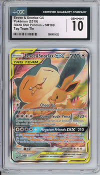 Pokemon Graded: Eevee & Snorlax GX #SM169 Tag Team Promo (2019) Holo CGC 10