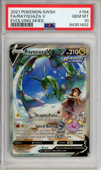 Pokemon Graded: Rayquaza V 194/203 Evolving Skies (2021) Full Art Holo PSA 10